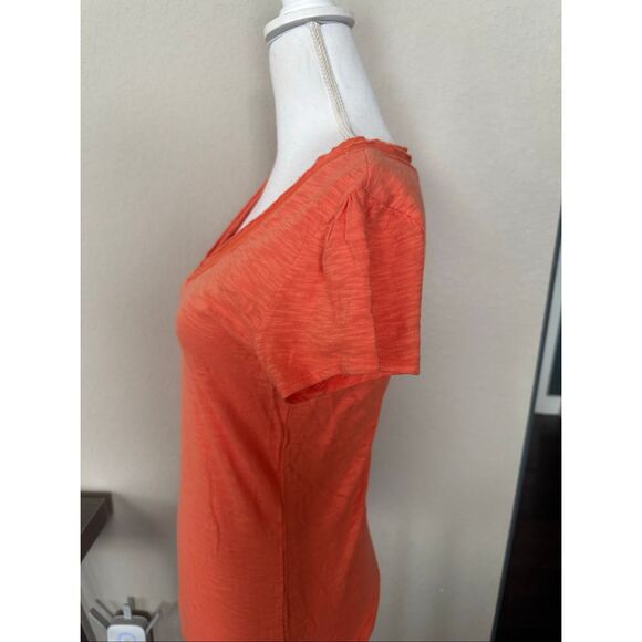 NWT INC Gauze Sheer Orange V Neck Short Sleeve Medium - Picture 3 of 7
